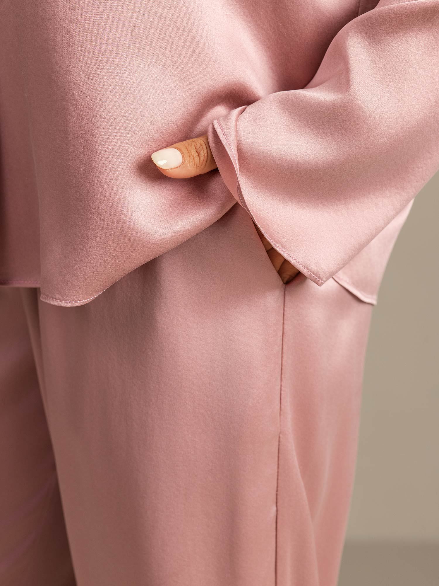 [Peach Skin] SilkSilky-UK 19Momme Machine-Washable Silk Notched Neck Women's Pyjamas 004