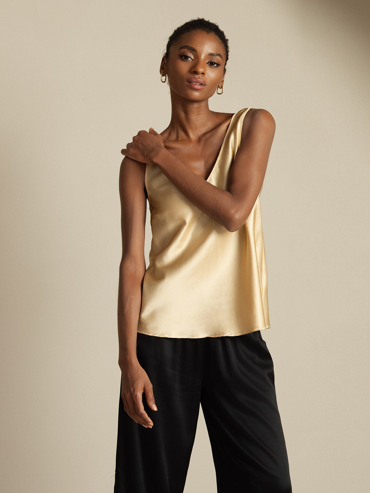 [Champagne] SilkSilky-UK 19Momme Silk V Neck Camisole 007