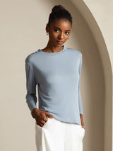 [GrayishBlue] SilkSilky-UK Pure Silk Round Neck Women's T-Shirt 007