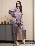 SilkSilky UK Pure Silk Long Sleeve Lapel Women's Pyjamas PurpleGray 005