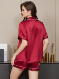 SilkSilky-UK Pure Silk Short Sleeve Lapel Women's Pyjamas Wine 002