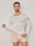 SilkSilky UK Silk Knitted Long Sleeve Round Neck Men's T Shirt White 003