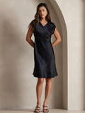 SilkSilky-UK Pure Silk Sleeveless V Neck Dress Black 001