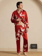[Wine] SilkSilky-UK Long Sleeve Lapel Collar Men's Pyjamas 005