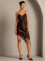 [Brown] SilkSilky-UK Pure Silk Asymmetric Dress 006