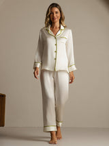 [White] SilkSilky-UK Long Sleeve Notch Collar Women's Pyjamas 008