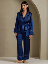 [Dark Blue] SilkSilky-UK Long Sleeve Shawl Collar Women's Pyjamas 005