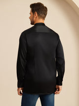 [Black] SilkSilky-UK Long Sleeve Stand Collar Men''s Shirt 002
