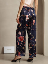 [Navy Floral] SilkSilky-UK 19Momme Silk Womens Pants 002