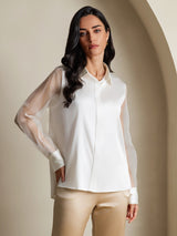 [White] SilkSilky-UK 19Momme Silk Collar Women's Shirt 004,