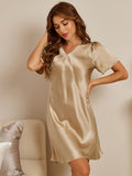 SilkSilky UK Pure Silk Short Sleeve V Neck Nightdress Champagne 004