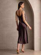 [Coffee] SilkSilky-UK Spaghetti Strap V Neck Dress 002