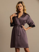 [Purple Gray] SilkSilky-UK Half Sleeve Women's Dressing Gown 005