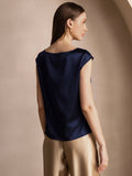 SilkSilky UK 19Momme Silk Sleeveless Cowl Neck Women's T Shirt DarkBlue 002