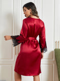 SilkSilky UK Pure Silk 3/4 Sleeve Womens Robe DarkRed 002