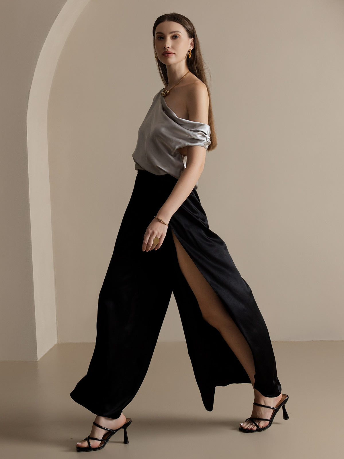 [Black] SilkSilky-UK 19Momme Silk Split Women's Pants 008