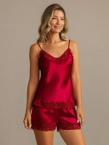 [Wine] SilkSilky-UK Spaghetti Strap V Neck Camisole Set 004