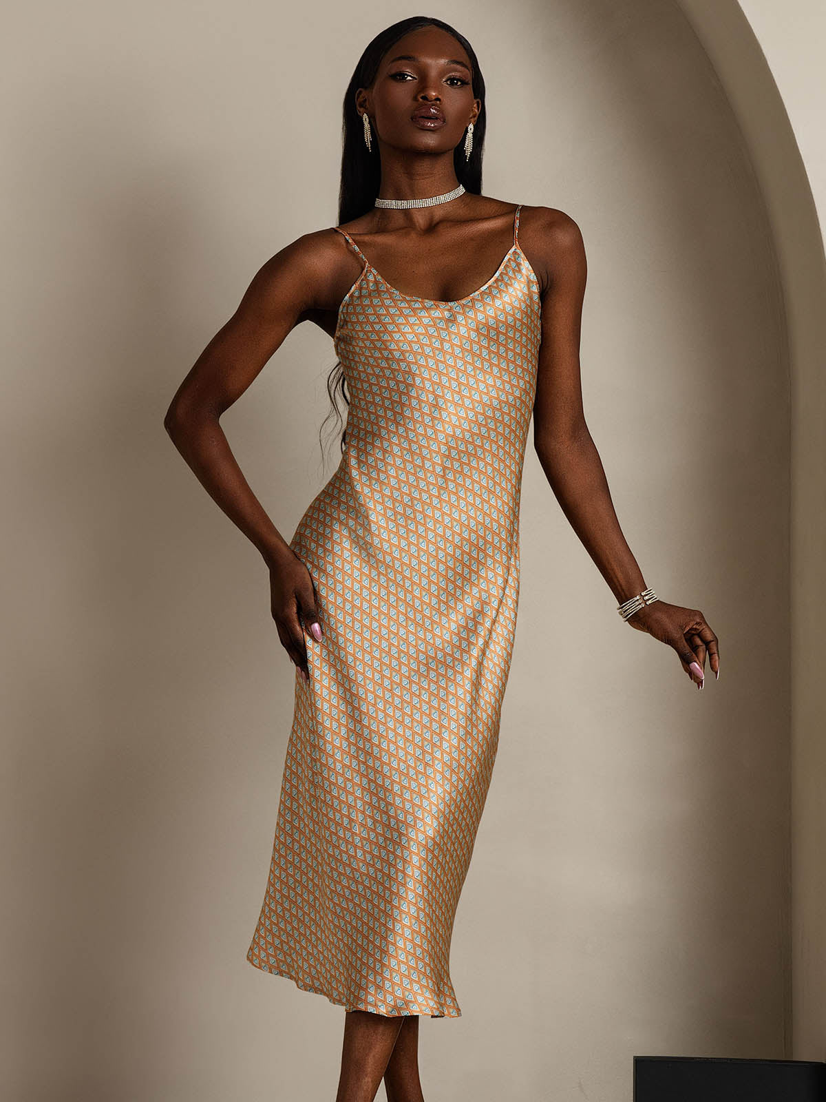 [Floral] SilkSilky-UK Pure Silk Round Neck Dress 005