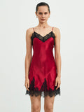 SilkSilky UK Pure Silk Sleeveless V Neck Nightdress DarkRed 001