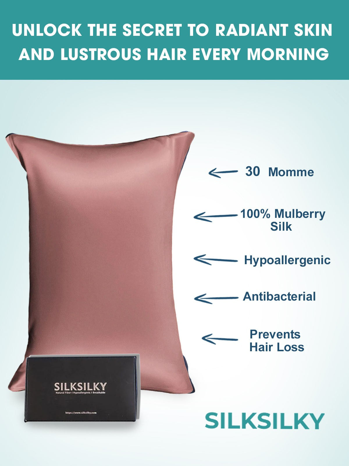 SilkSilky UK 30Momme Pure Silk Pillowcase PaleMauve 002