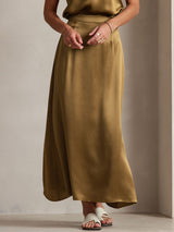[Brown] SilkSilky-UK 19Momme Stretch Silk Charmeuse Skirt 003