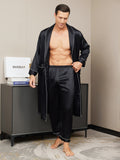 SilkSilky UK Pure Silk Long Sleeve Lapel Men's Dressing Gown Black 001