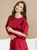 SilkSilky UK Pure Silk Short Sleeve Round Neck Women's Pyjamas Wine 003