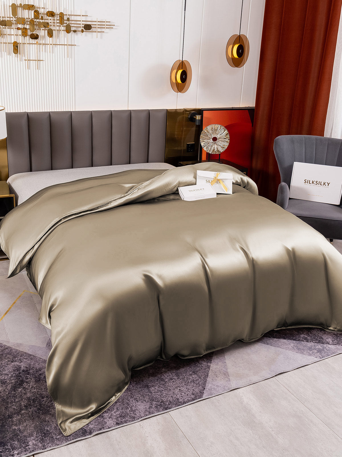 [Khaki] SilkSilky-UK 19Momme Pure Silk Duvet Cover 001