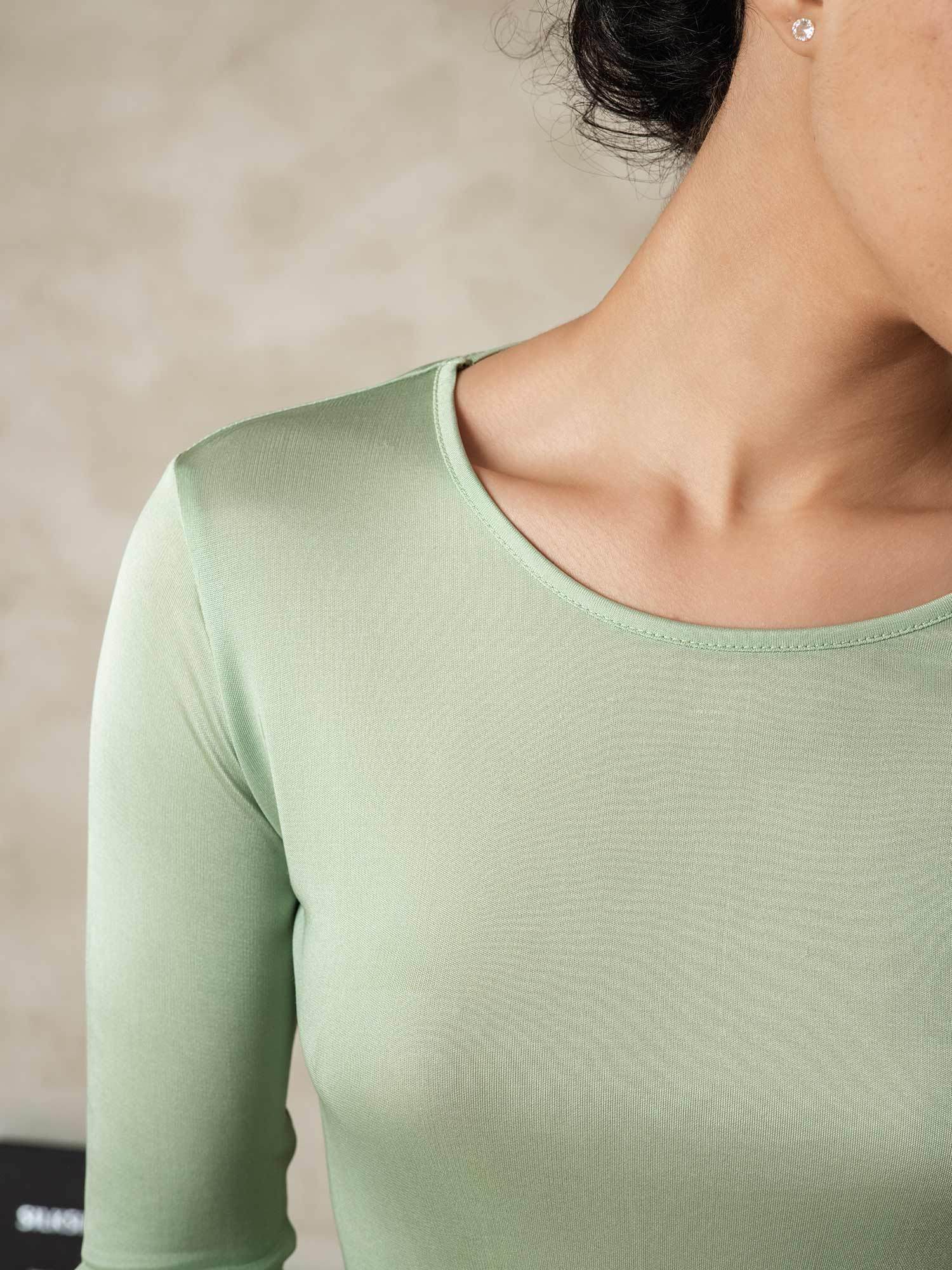 [Green] SilkSilky-UK Silk Knitted Round Neck Long Johns 005