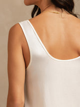 [White] SilkSilky-UK 19Momme Machine-Washable Silk Sleeveless Scoop Neck Women's Pyjamas 004