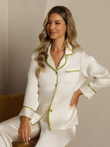 [White] SilkSilky-UK Long Sleeve Notch Collar Women's Pyjamas 001