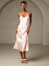 [Pink] SilkSilky-UK Spaghetti Strap V Neck Dress 001