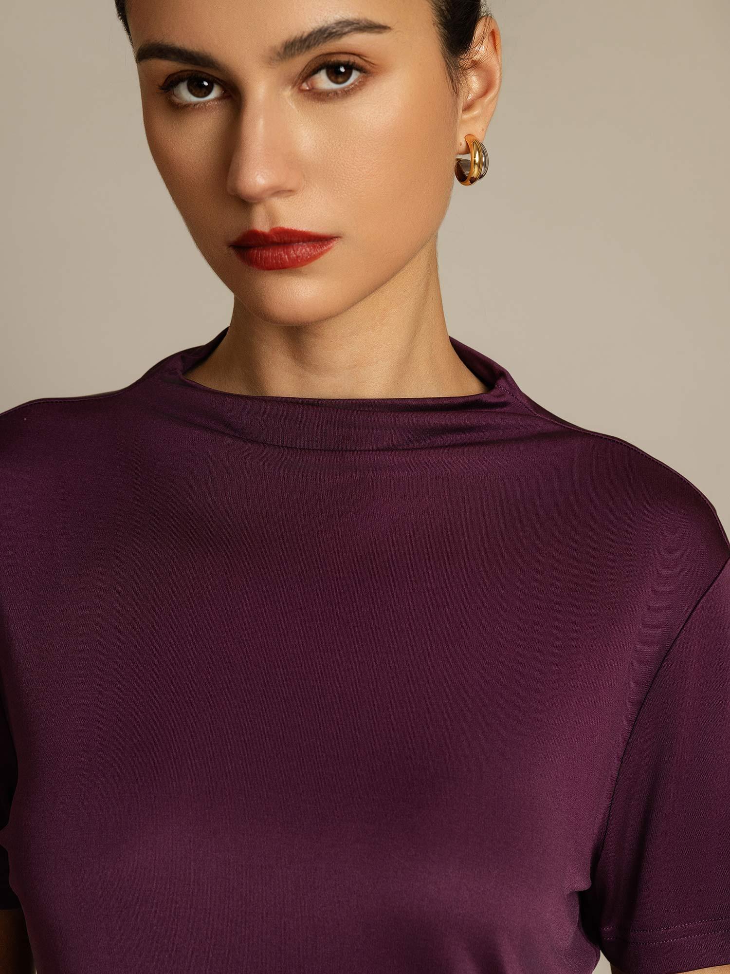 [Purple] SilkSilky-UK Pure Silk Collar Women's T-Shirt 004