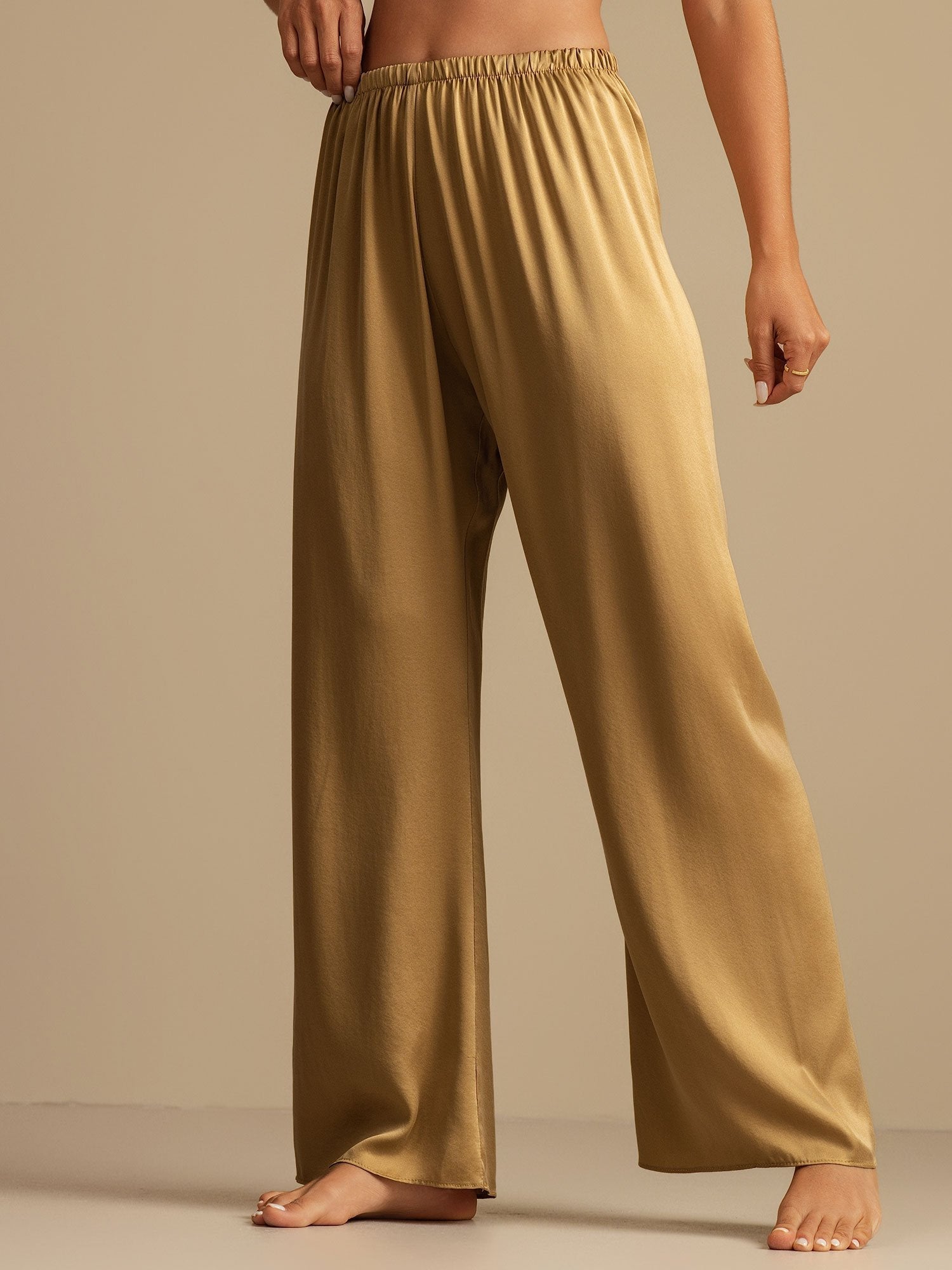 [Tan] SilkSilky-UK 19Momme Washable Silk Womens Sleep Bottoms 004,