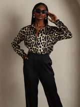 [Leopard] SilkSilky-UK Long Sleeve Lapel Collar Women's Shirt 006