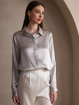 [Light Gray] SilkSilky-UK Long Sleeve Lapel Collar Women's Shirt 003