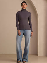 [Dark Gray] SilkSilky-UK Long Sleeve Turtle Neck Women's T-Shirt 006