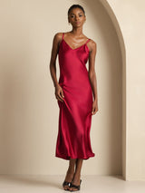 [Wine] SilkSilky-UK Spaghetti Strap V Neck Dress 003