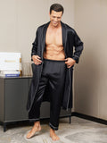 SilkSilky UK Pure Silk Long Sleeve Lapel Men's Dressing Gown Black 002