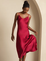 [Wine] SilkSilky-UK Spaghetti Strap V Neck Dress 007