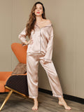 SilkSilky UK Pure Silk Long Sleeve Lapel Women's Pyjamas Pink 013