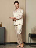 SilkSilky UK Pure Silk Long Sleeve Lapel Men's Pyjamas Tan 002