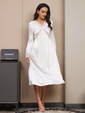 SilkSilky UK Pure Silk Long Sleeve V Neck Nightdress White 005