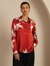 [Wine] SilkSilky-UK 19Momme Long Sleeve Lapel Collar Women's Shirt 003