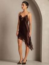 [Brown] SilkSilky-UK Pure Silk Asymmetric Dress 008