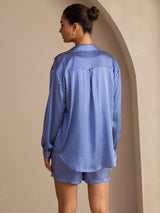 [Blue Pinstripe] SilkSilky-UK Long Sleeve Lapel Collar Women's Outfit Sets 002