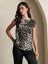 [Leopard] SilkSilky-UK 19Momme Silk Round Neck Women's T-Shirt 005