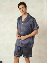 [Navy Ginkgo] SilkSilky-UK Short Sleeve Notch Collar Men's Pyjamas 003