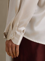 [Light Gray] SilkSilky-UK Long Sleeve Tie Neck Women's Blouse 005