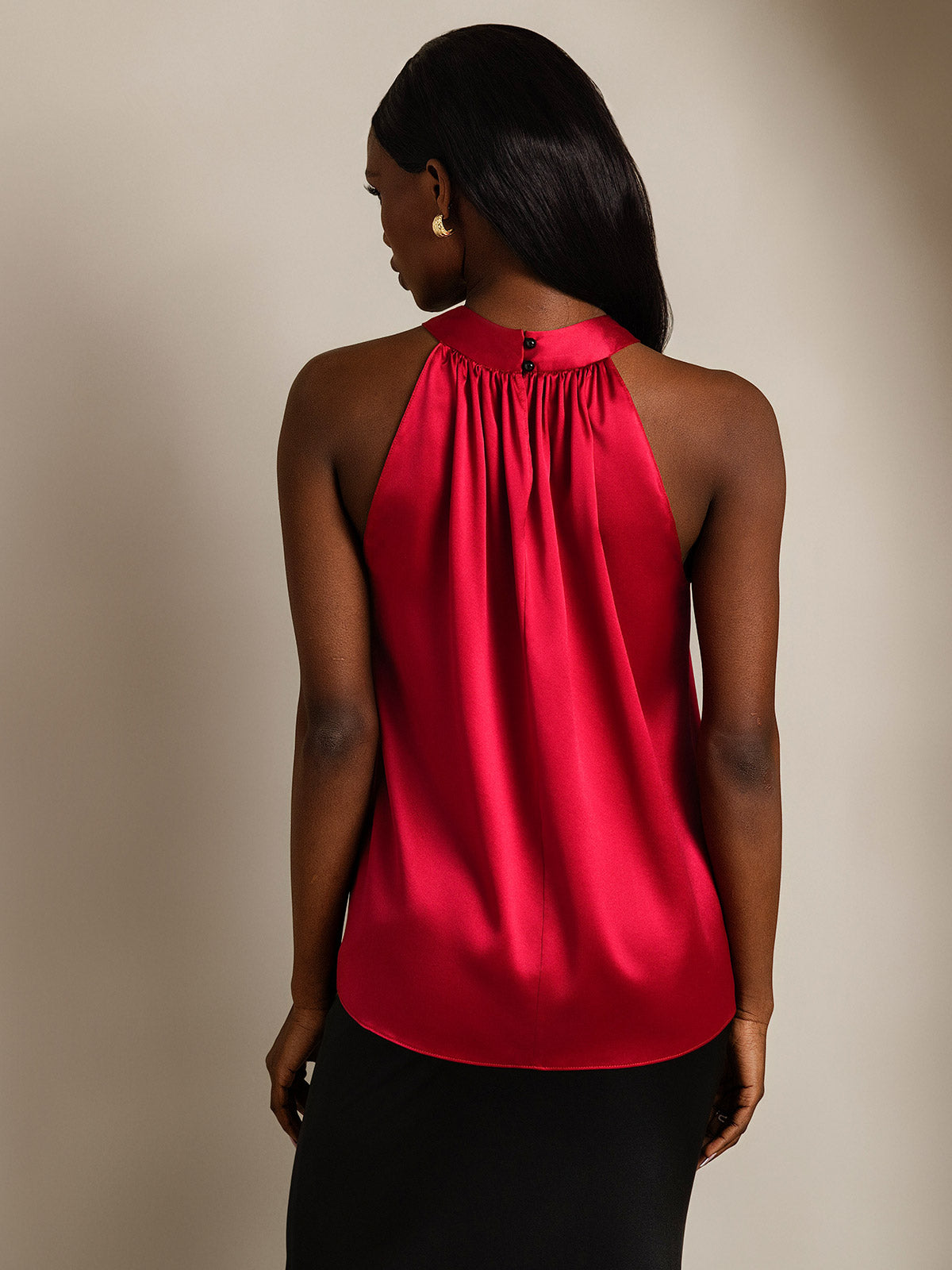 [Wine] SilkSilky-UK 19Momme Silk Sleeveless Halter Neck Women's T-Shirt 002